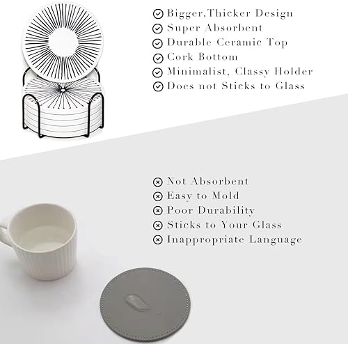 Miniatura 5 de Posavasos para bebidas, juego de 6 posavasos absorbentes, resistentes al calor y al agua, reutilizables, duraderos, platillos para bar, taza de