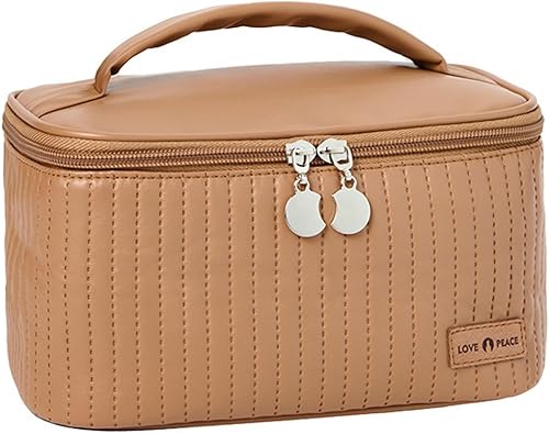 Miniatura 8 de kamumanni Bolsa de maquillaje de viaje, estuche de cosméticos con soporte para brochas de maquillaje, organizador portátil de piel sintética para
