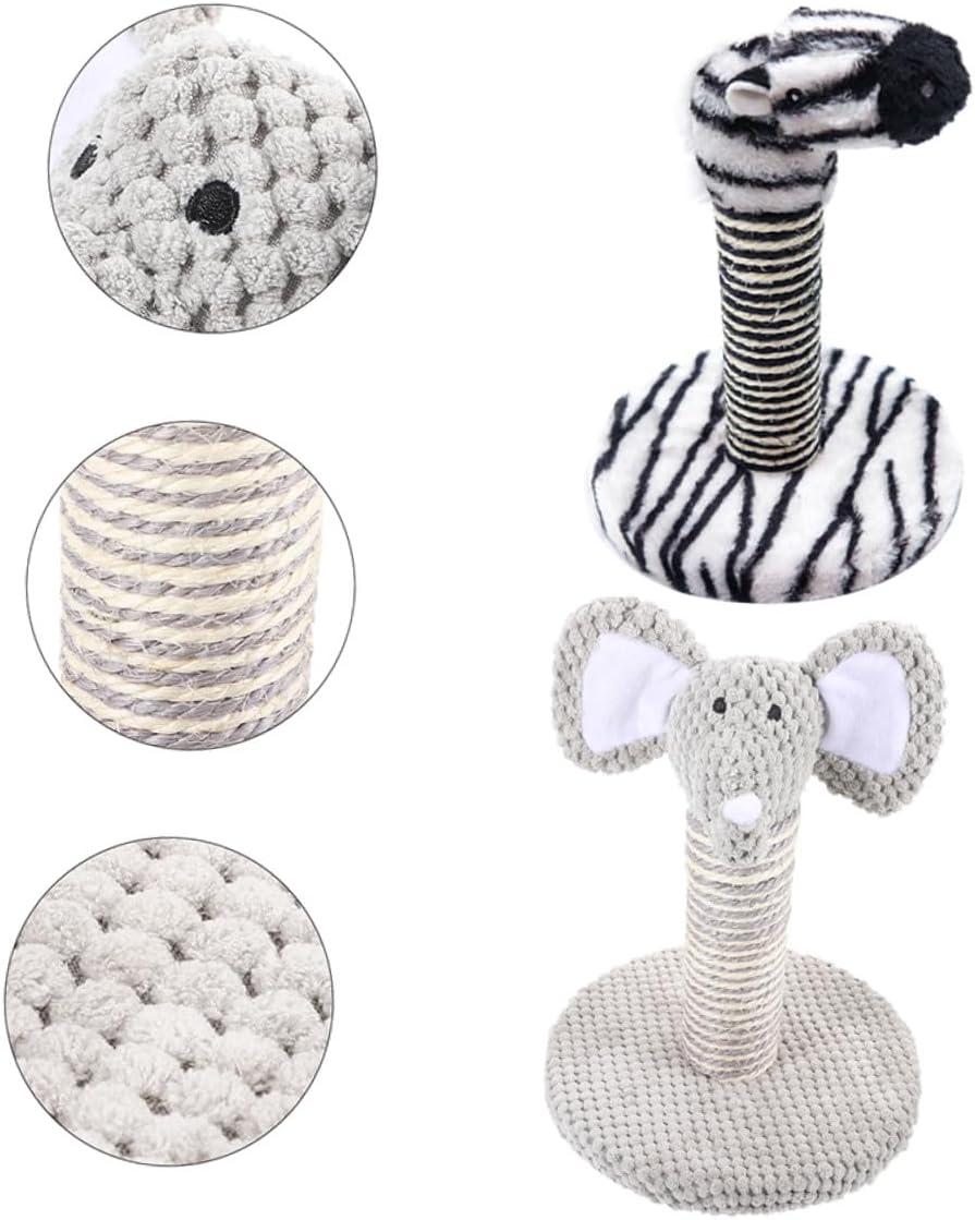 BESTonZON 2pcs Cat Scratching Post Set with Wear-Resistant Sisal Small Elephant and Zebra Design Comfortable Kitten Climber for Indoor Cats