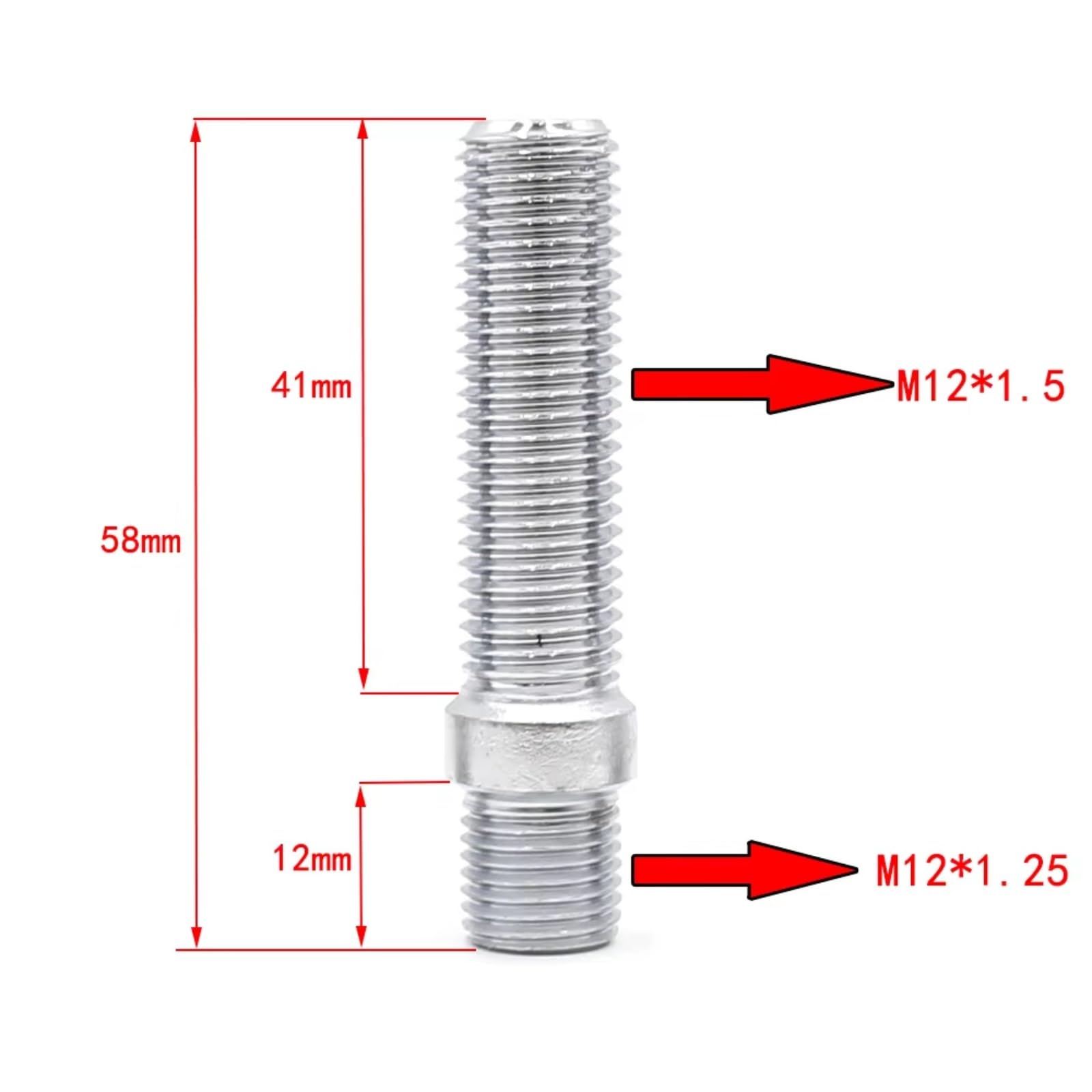 Auto Radschrauben Kompatibel Mit Extended Wheel Stud Conversion Screw Adapter M12*1,5-M12*1,5 / M12*1,25-M12*1,5 58mm 20X