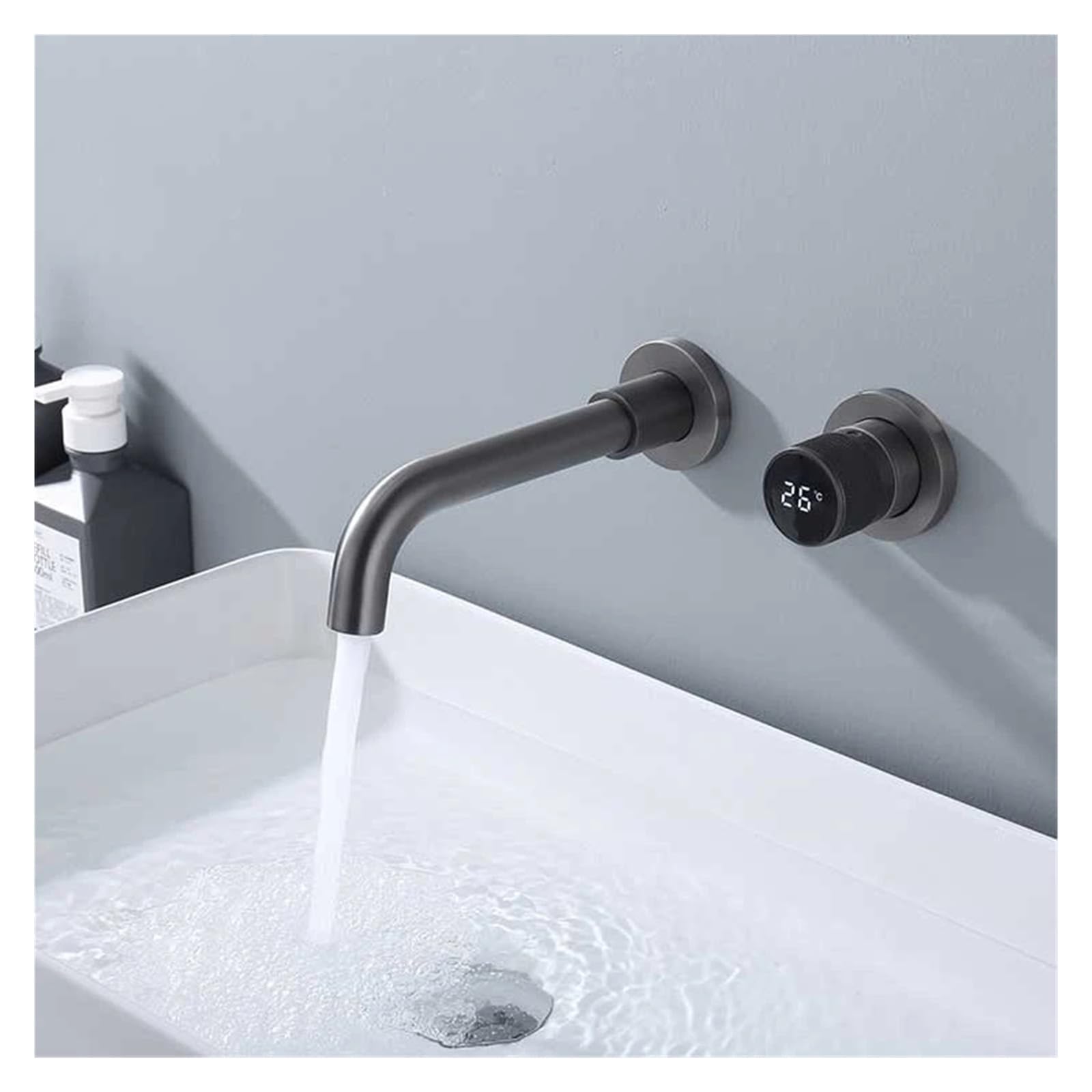 Grifo de lavabo monomando oculto negro y gris con pantalla digital inteligente para baño 8