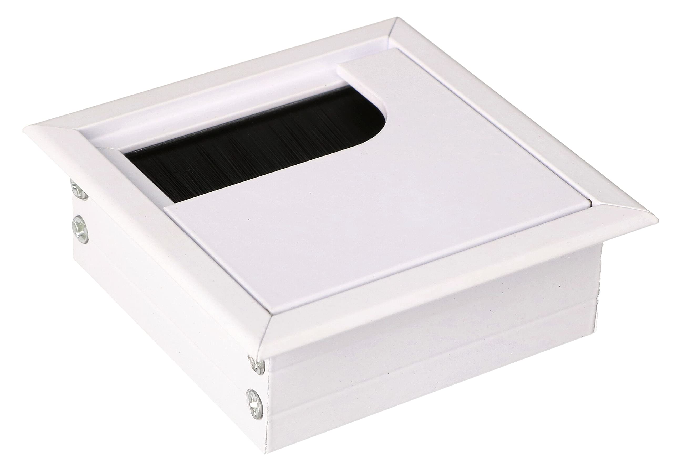 KOTARBAU® 2 x Pasacables de Aluminio 80 x 80 mm, Pasacables para Muebles, Blanco, Pasacables Rectangular de Aluminio para Mesa, Escritorio, Organizador de Cables, Boquilla para Cables con Tapa, 2 uds