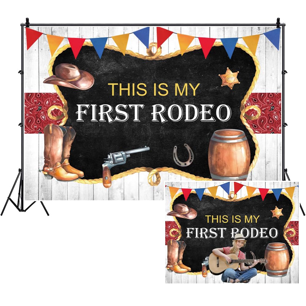 Sfondo Fotografico In Vinile 3x2,5 M – Il Mio Primo Rodeo, Tema Cowboy Con Stelle Oro E Cactus, Per Compleanno E Feste A Tema - 2