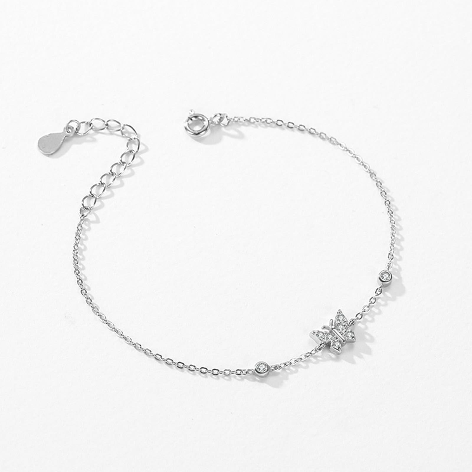 Au 375/585/750 Bracelets en or blanc véritable pour femme, bijoux papillon avec diamant, bracelets or blanc 9 K/14 K/18 K