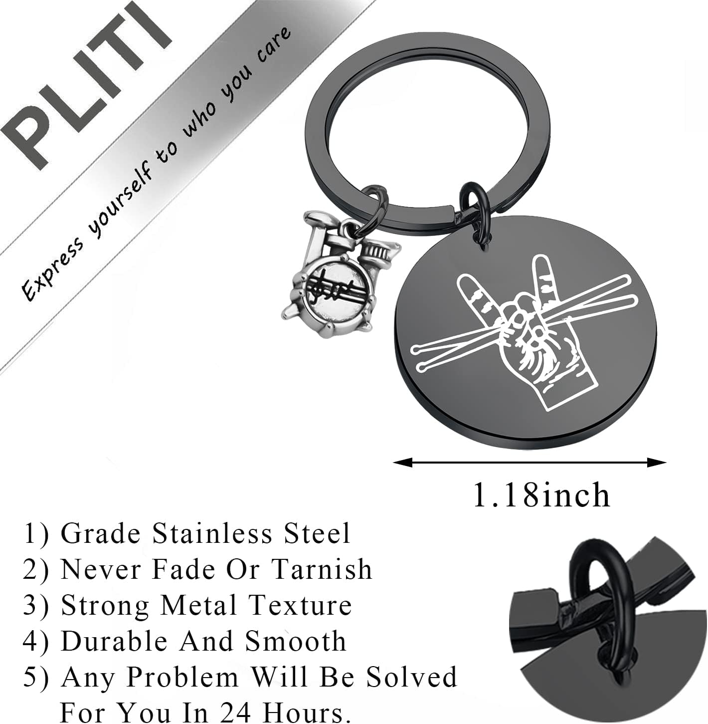 PLITI Drummer Gift Drummer Keychain Musician Gifts Drumstick and Drumkit Gifts Percussion Jewelry