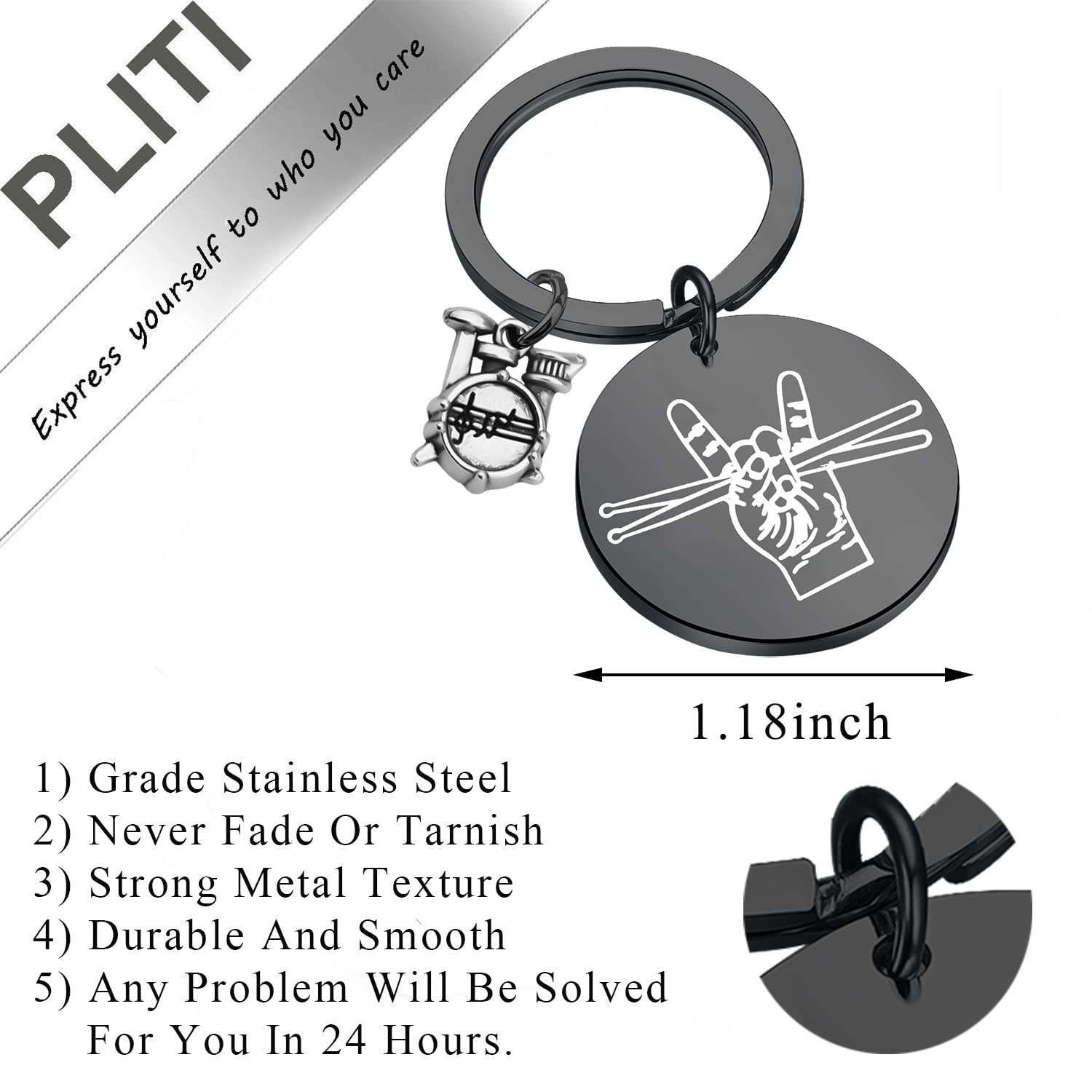 PLITI Porte-clés pour batteur - Cadeau pour musicien - Baguette et kit de batterie - Bijoux de percussion - Cadeau pour batteur - Cadeau pour percussionniste