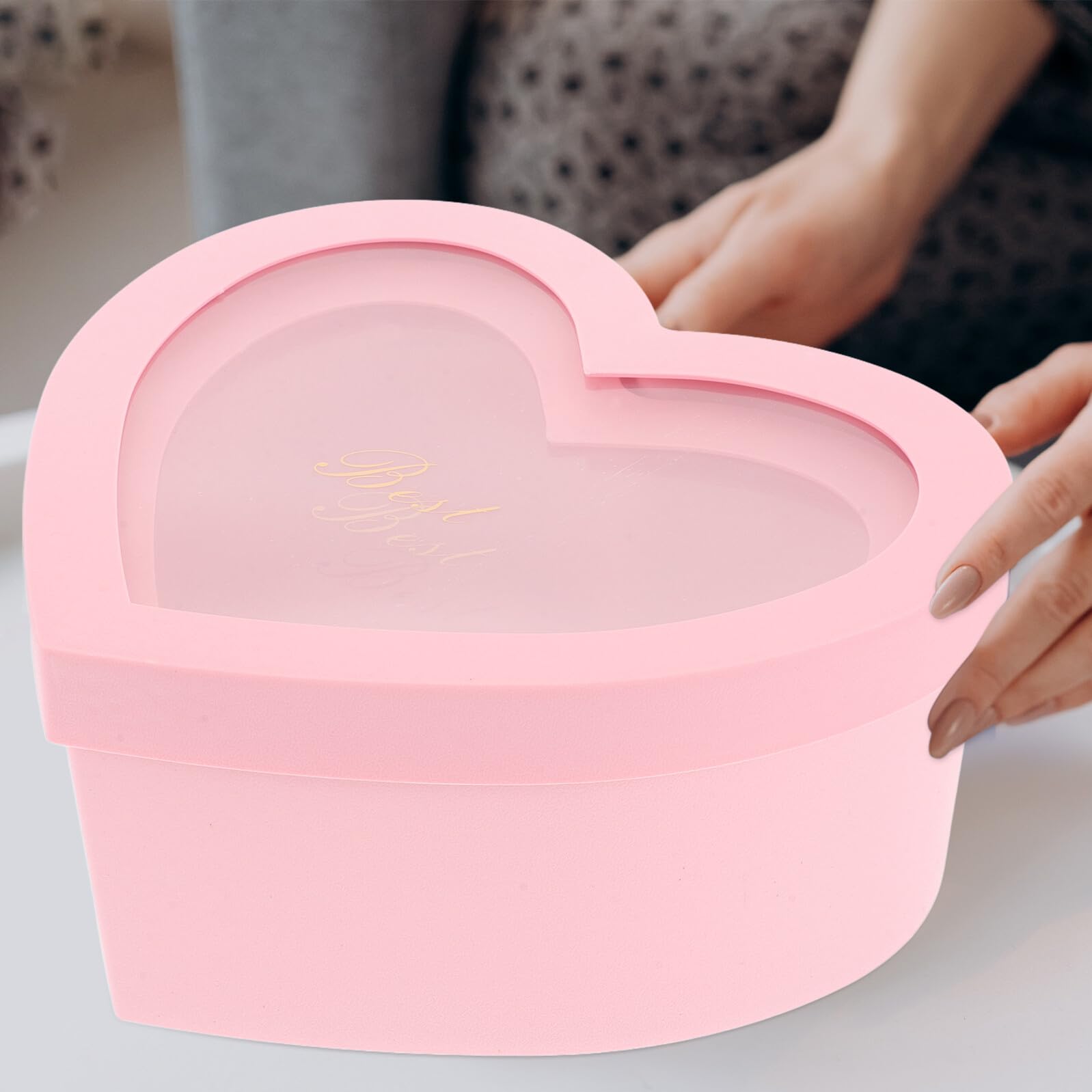 TOYANDONA Geschenkboxen Blumenverpackung 2 Stück Herzförmige mit Fenster Stabile Basis Rosa Kunststoff und Pvc für Valentinstag und Besondere Anlässe