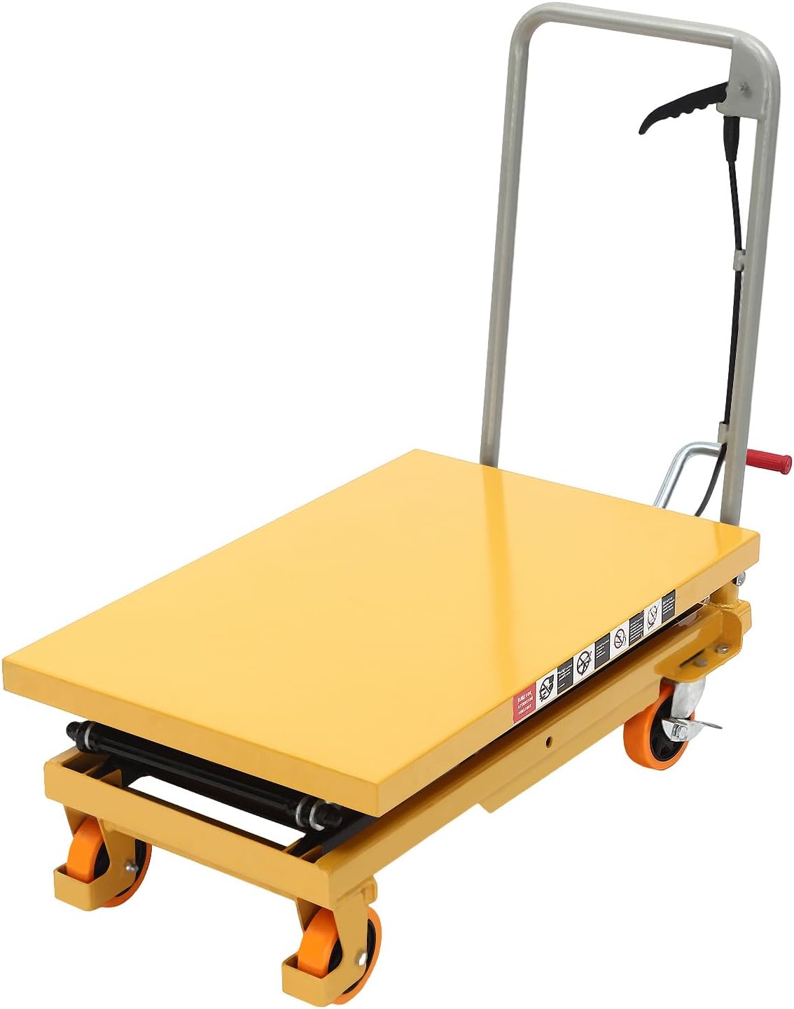 770lbs Hydraulic Lift Table Cart, 51" Double Scissor Lift Table Pallet Truck Lift Height Manual Hydraulic Scissor Cart Mobile Platform Cart w/ 4 Locking Wheels for Material Handling and Transportation