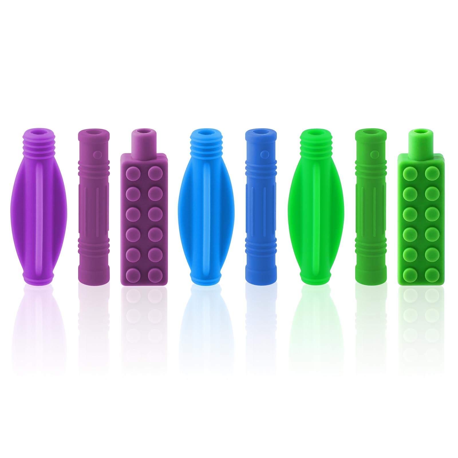Chew Pencil Topper Set (8er Pack), Silikon Kaukette mit Kaubarem Beißring Bleistiftaufsatz, Silikon Kaustab, Kaubares Schmuckspielzeug Kauspielzeug für Jungen, Mädchen, Kinder mit Autismus, ADHS