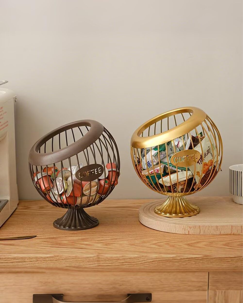 Coffee Pod Holder Large Capacity Coffee Pod Storage Metal Kitchen Countertop Organizer for Home Office Gold B