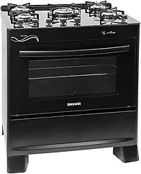 SUGGAR FOGÃO NEO GLASS PRETO MESA DE VIDRO 5 BOCAS TREMPE 6 APOIOS ACENDIMENTO AUTOMÁTICO FGVNG510PT