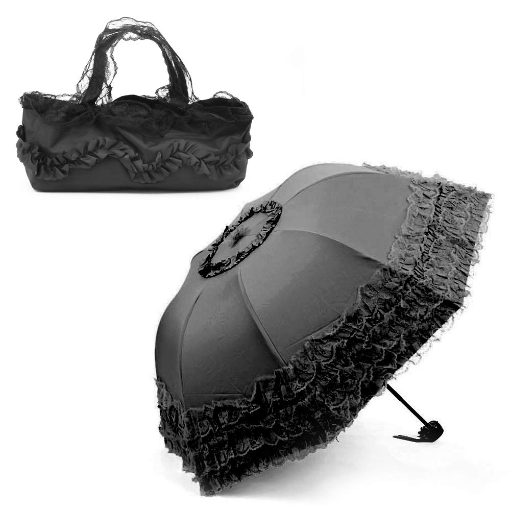 Heart Princess Lace Windproof Folding Sunny and Rainy Umbrella Ultraviolet-Proof Anti Sun UV Protection Parasol Umbrella
