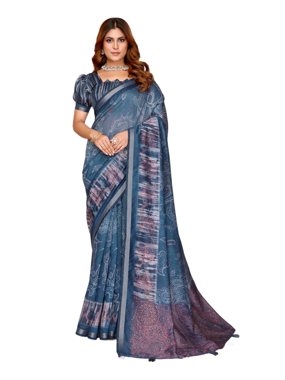 thumi Women's Cotton Blend Printed Saree With Unstitched Blouse Piece | Traditional Ethnic Designer Saree | Soft & Breathable Saree Lightweight Saree For Daily Wear Office Party Festival & Wedding-picture-20