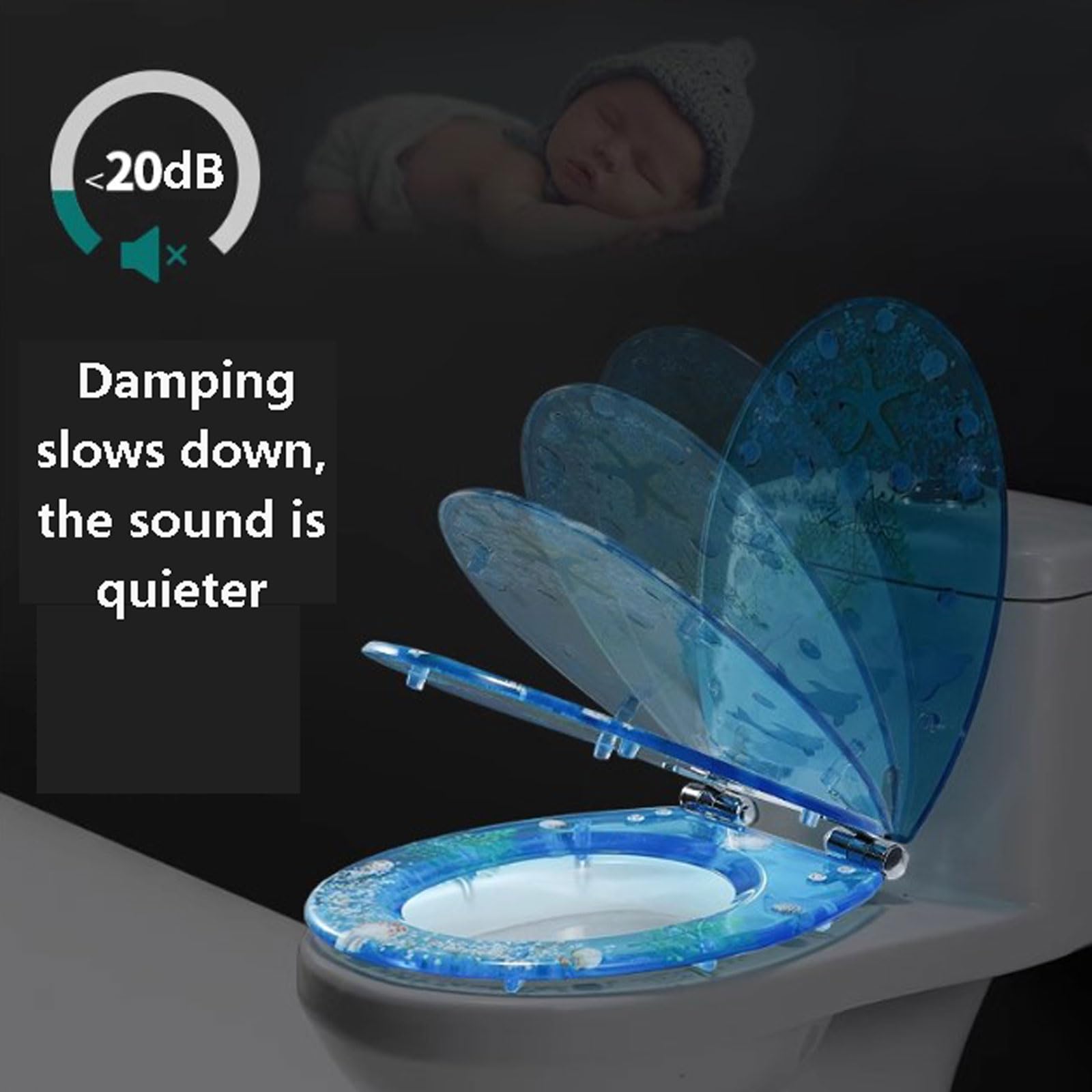 Tapa WC Universal.Cierre Suave y Lenta Tapa WC.Toilet Seat.Fácil de Instalar y Limpiar.Fuerte Capacidad de Carga.Una Variedad de Estilos para Elegir.20 * 42 * 36cm