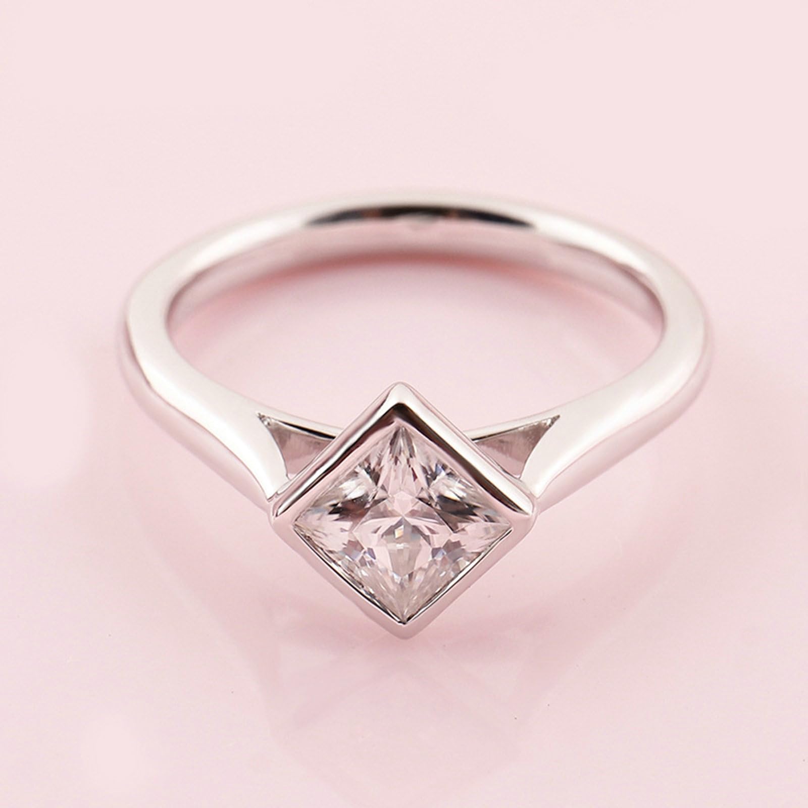 Beydodo Anello da donna in oro bianco, 750 585 375, da donna, solitario con moissanite quadrata, anelli di fidanzamento, senza nichel, misura 50 – 62, 12 (16,6), metallo prezioso Gemma, Moissanite