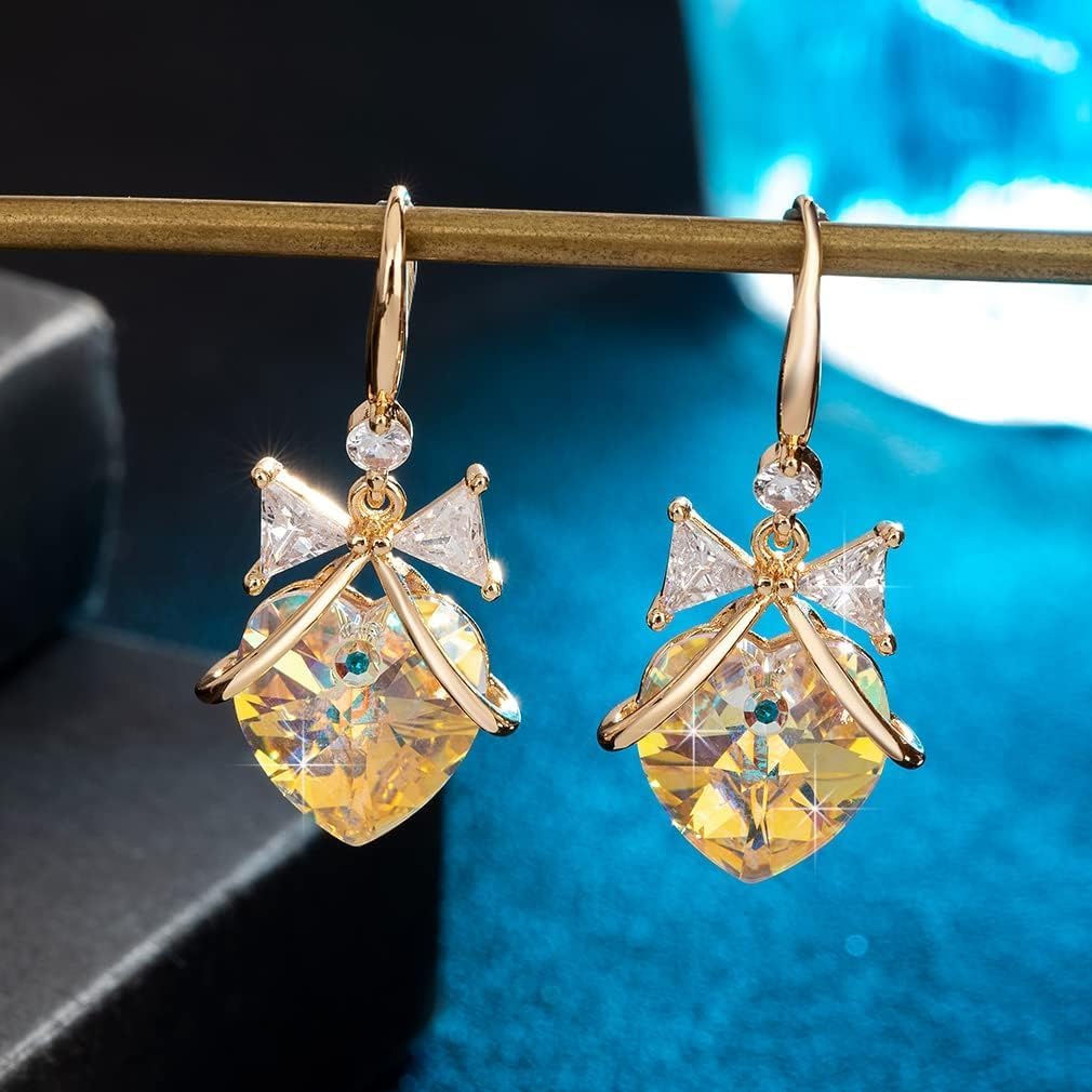 Austrian Crystal Bowknot Heart Drop Dangle Earrings for Women Fashion 14K Gold Plated Hypoallergenic Jewelry - Image 5