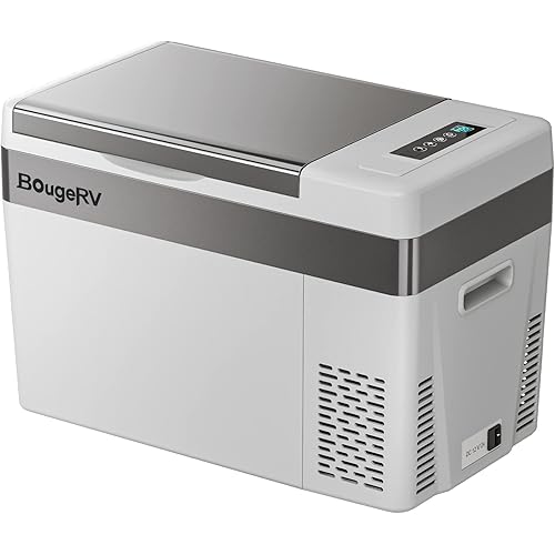 BougeRV 12 Volt Refrigerator With Cover 12V Car Fridge 30 Quart Portable Freezer Compressor Cooler Compressor Freezer, 12/24V DC 110~240V AC, -7℉~50℉ for Truck RV SUV
