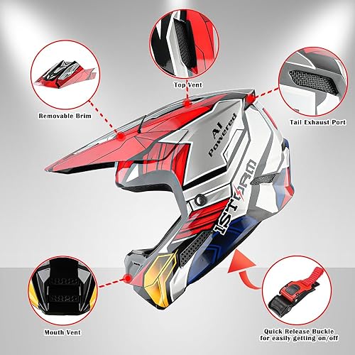 Miniatura 2 de 1Storm Casco de motocross juvenil para niños, casco ATV BMX MX Dirt Bike Go Kart Adolescente Zaku Mecha Rojo