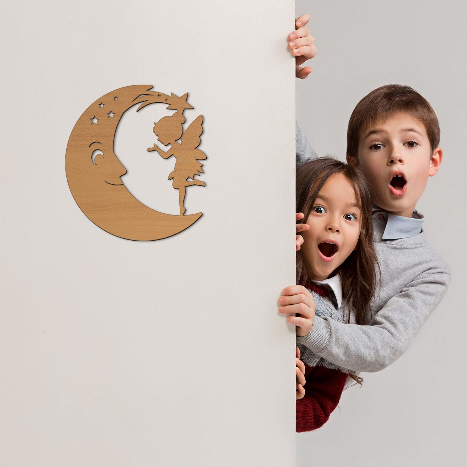 Veilleuse Murale En Bois Lune Et Ours - Décoration Murale Pour