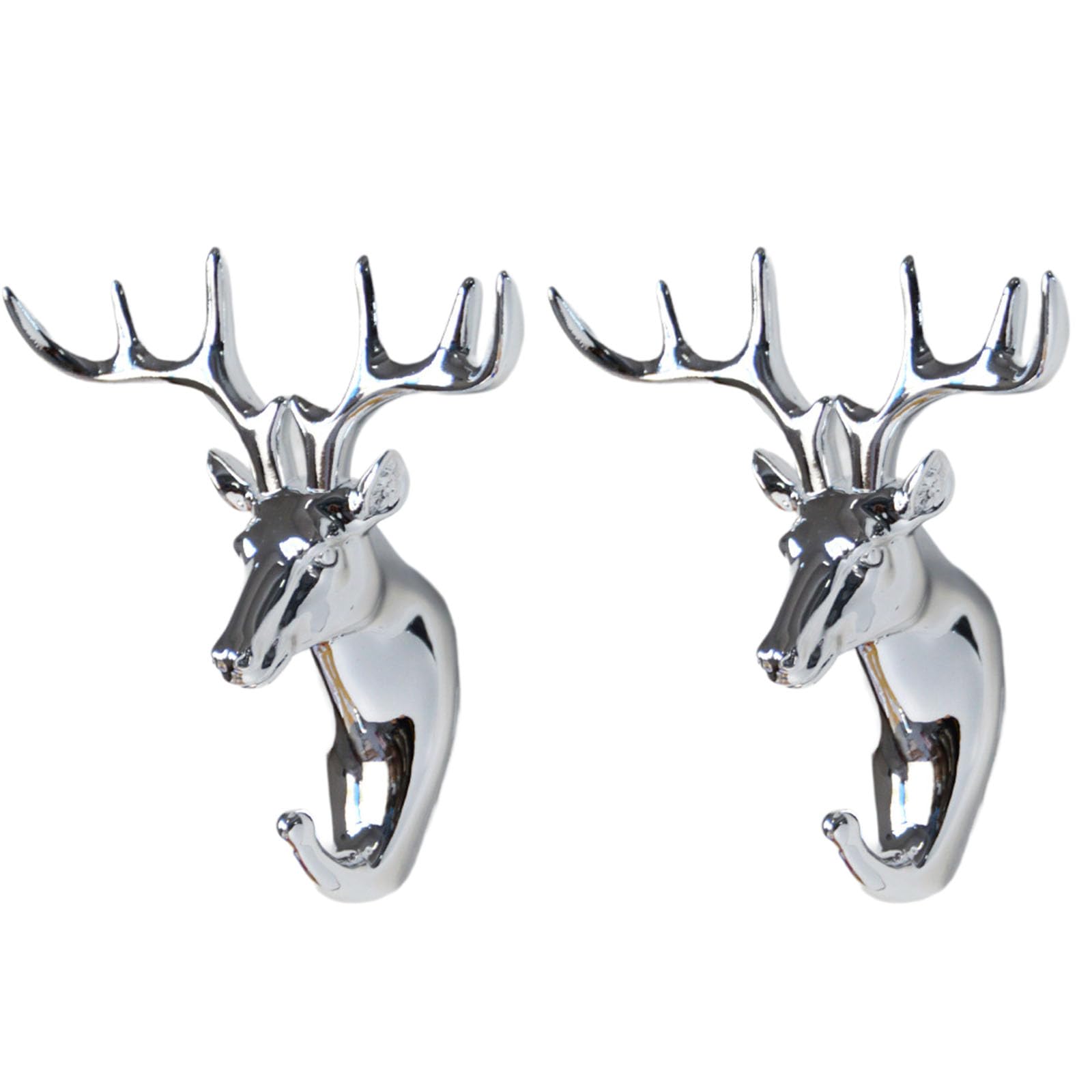Piyyqny Silver Deer Coat Hooks 2 Pack Cartoon Hook Without Drilling Entrance Coat Hook Wall-Mounted Animal Wall Hangings Suitable For Coats Scarves Bags Towels Keys Hats(Silver Deer)