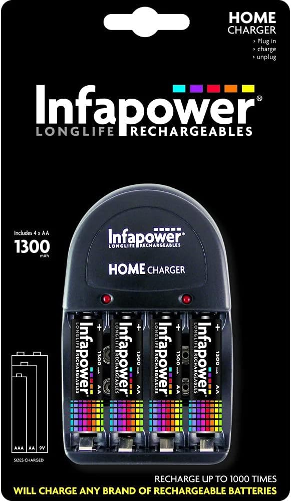 Infapower Home Battery Charger with 4 x AA 1300mAh Rechargeable Batteries