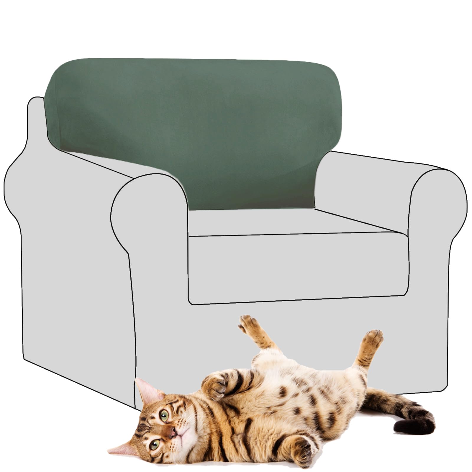 SYLC Stretch Velvet Sofa Backrest Cover, Back Cushion Covers Non-Slip Sofa Cushion Slipcovers for Couch Chesterfield Caravan RV Dinette (Green,1 pc Square L)