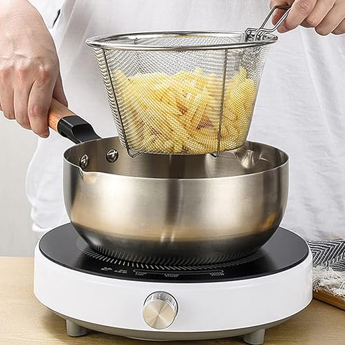 Miniatura 4 de 7 x 4.3 pulgadas de malla de acero inoxidable de araña, colador de fideos Ramen, cesta de cocina frita para alimentos fritos, 2 unidades