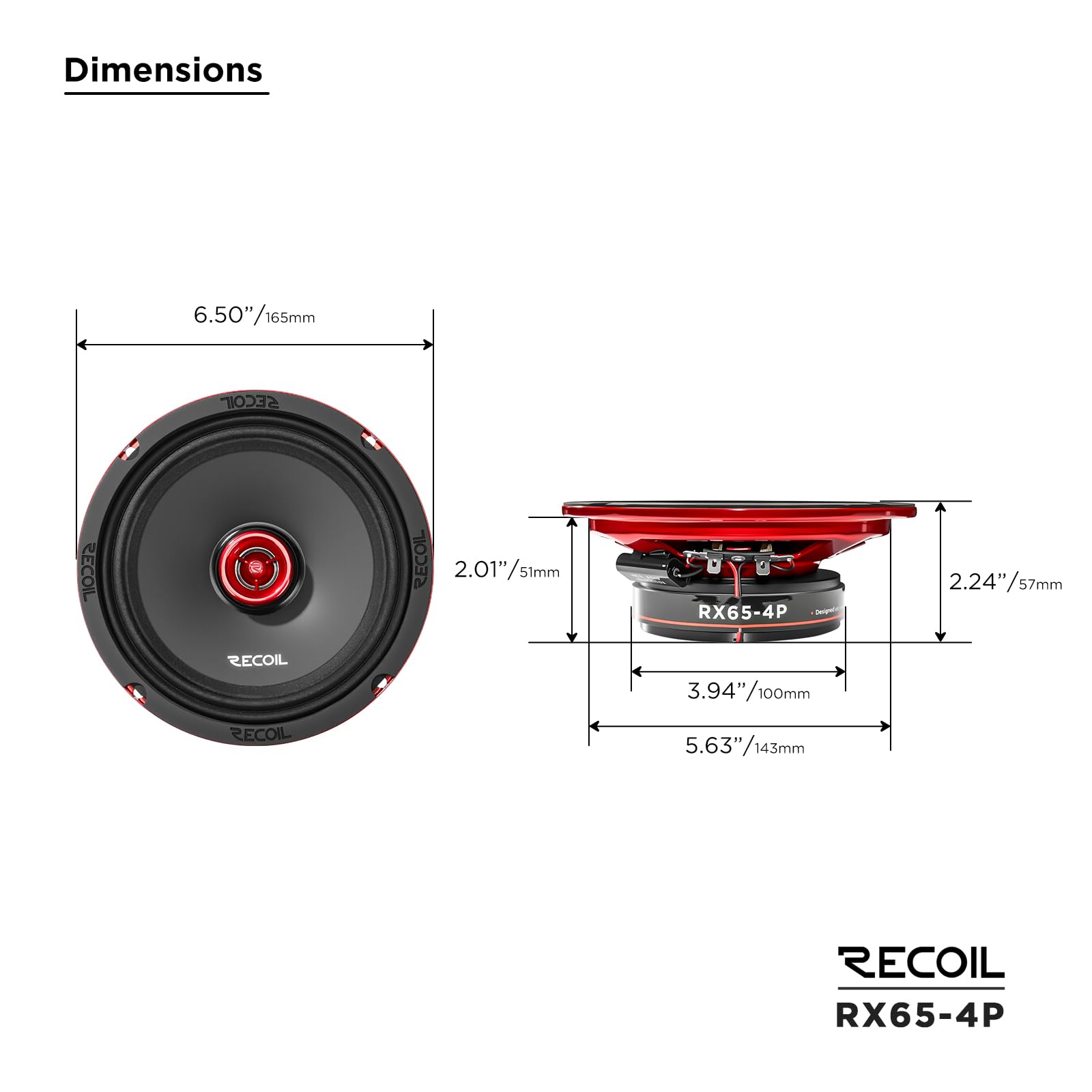 RECOIL RX65-4P Altavoces Coaxiales Coche Pro Audio 16,5cm 200W | 6.5", Driver Trompa，100W RMS, 90dB, 4 Ohm, Imán Ferrita 17oz, Bobina 1.5", Par