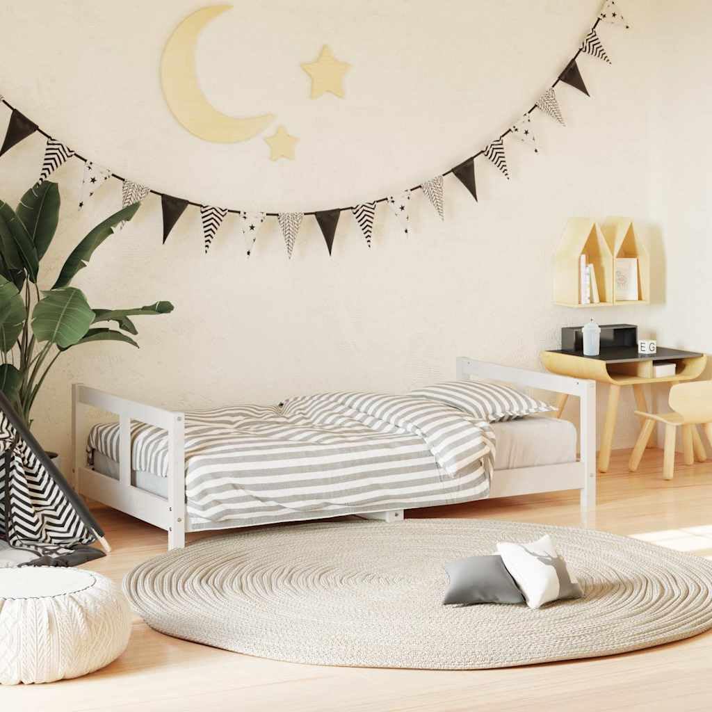 vidaXL Estructura de Cama para Niños, Somier Infantil con Cabecero, Marco de Cama, Mueble para Dormitorio, Madera de Pino Blanco 80x160 cm