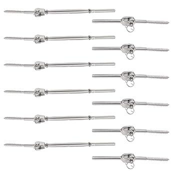 TooTaci 6 Set Cable Railing Kits -Jaw Swage Stud Turnbuckle, Fork Terminal Lag Screw Eye, Fit 1/8