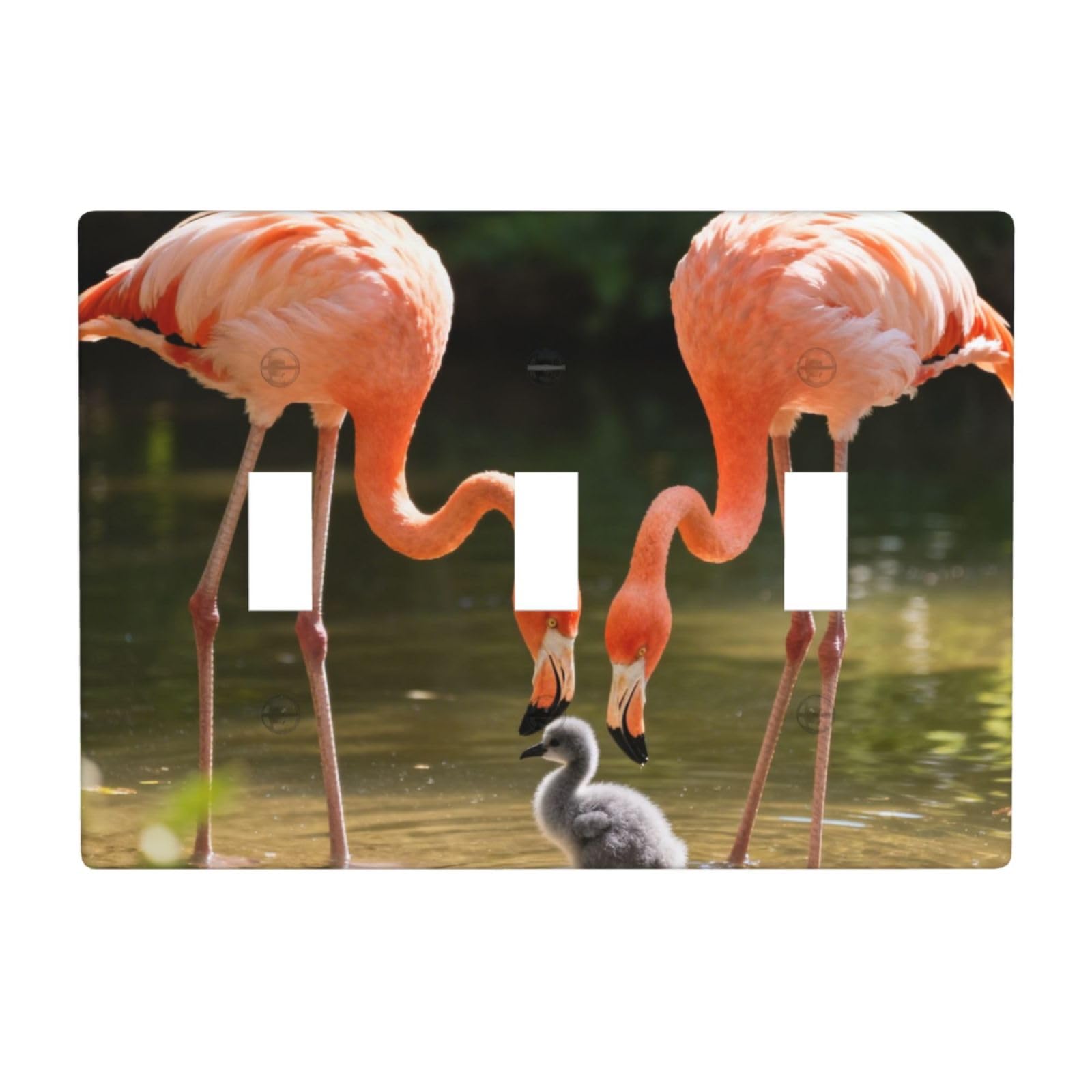 Flamingo Family 3 Gang Switch Plate Cover-Unbreakable Polycarbonate Wall Plate, Heat Resistant Toggle Switch Decor for Home