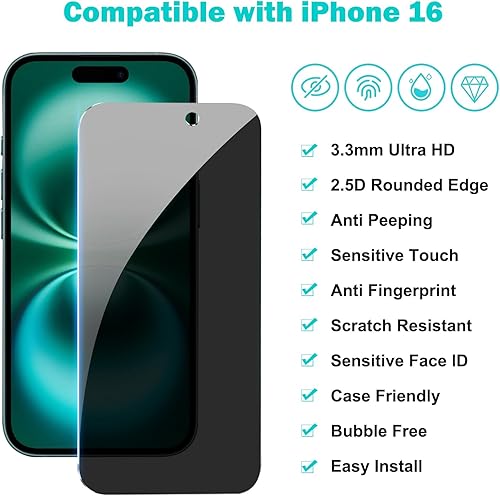 Miniatura 117 de PEHAEL Paquete de 2+2 protectores de pantalla de privacidad para iPhone 13 Pro con protector de lente de cámara, cobertura completa, película