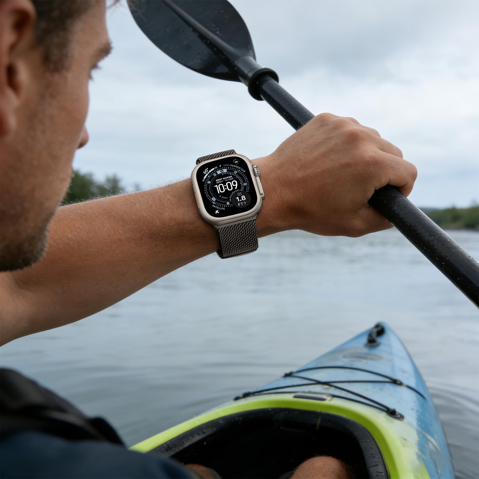 Dhwazz Titan Milanese Armband für Apple Watch Ultra 3 2 1 49mm, Armband mit Fallschirm Schnalle für Apple Watch Series 11 10 9 8 7 6 5 4 46mm 45mm 44mm / SE 3 2 1 Herren Damen