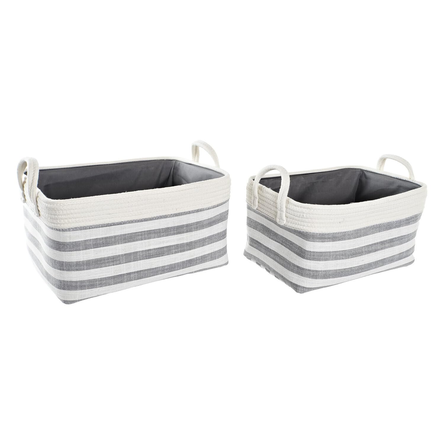 Panier en coton gris 40x30x23 cm bac de rangement tressé avec poignées