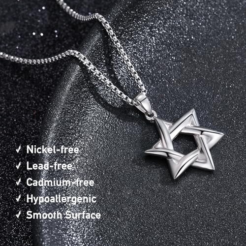 925 Sterling Silver Star of David Necklace Jewish Jewelry with 22"+2" Stainless Steel Round Box Chain3