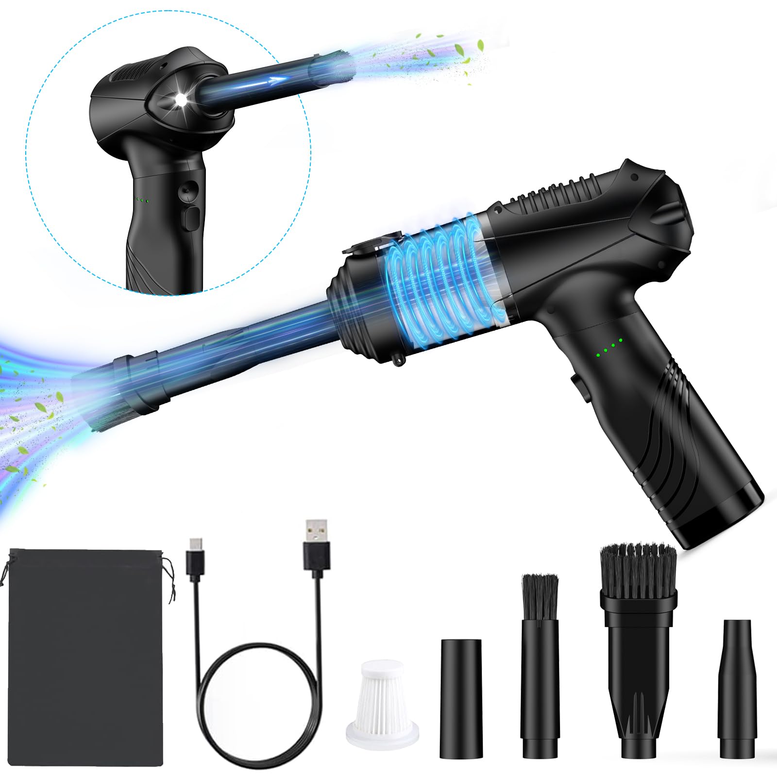 tesha Mini Handheld Vacuum, 3 in 1 Cordless Car Vacuum Cleaner & Electric Air Duster & Air Blower with 15000PA Brushless Motor, 4000mAh Rechargeable Battery for Car Office Home Cleaning