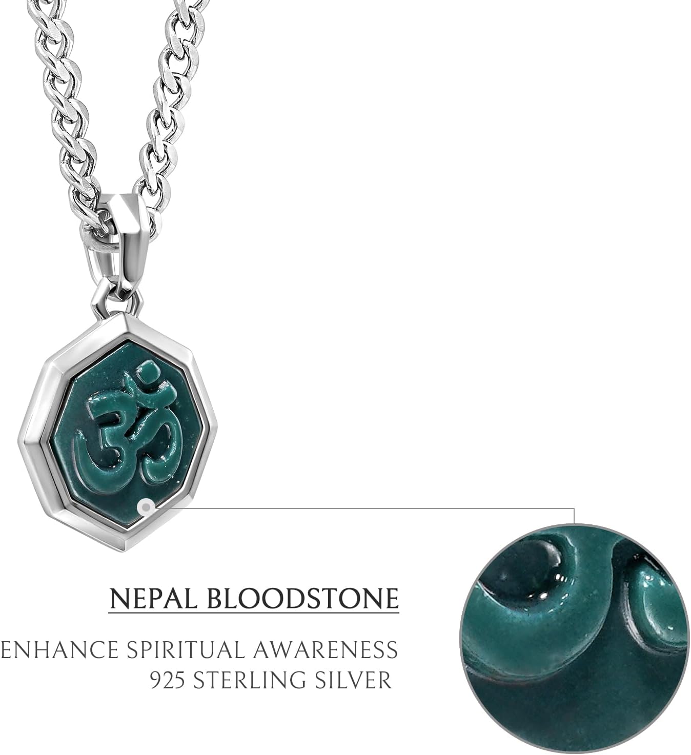 AWNL Bloodstone Pendant Necklace for Men Natural Gemstone Premium Men’s Sterling Silver Hexagonal Necklace with Stainless Steel Chain Gift for Men 24 Inch - Image 6