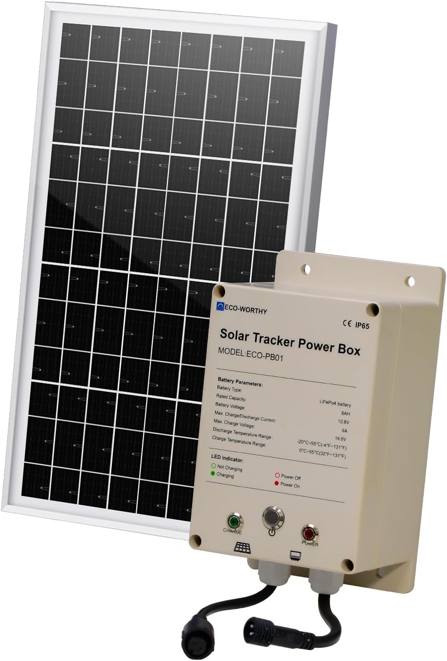 Power Box for Solar Tracker System IP65 Waterproof: 10W Monocrystalline Solar Panel + 6AH 12V LiFePO4 Battery with 3000+ Cycles and BMS Protection Plug and Play for Garden and Outdoor