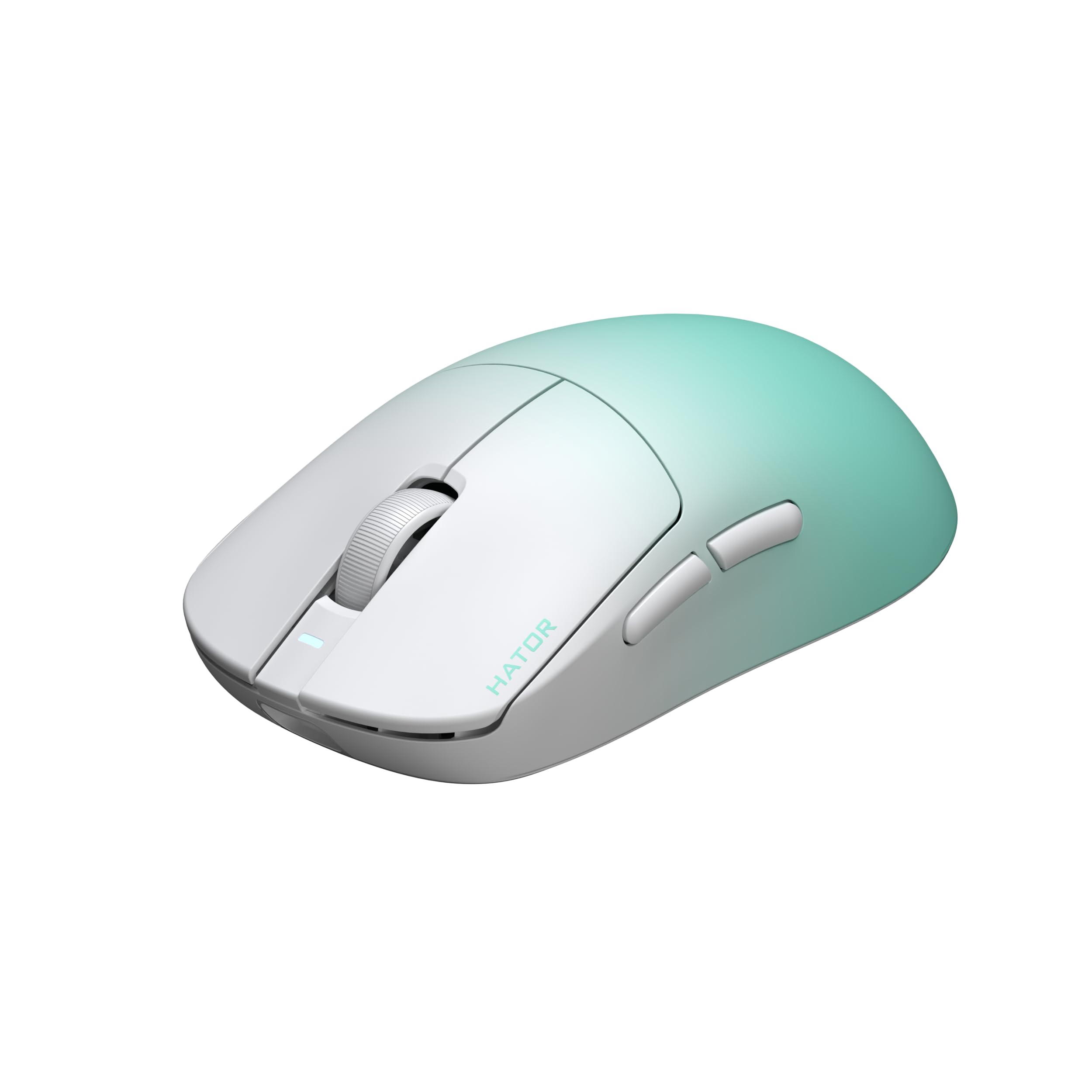 HATOR Quasar 3 Ultima - Ratón inalámbrico para gaming (52 g, sensor PIXArt PAW3950, 30.000 DPI, 8000 Hz, frecuencia de sondeo óptico, Bluetooth, 2,4 GHz y USB), color blanco menta degradado