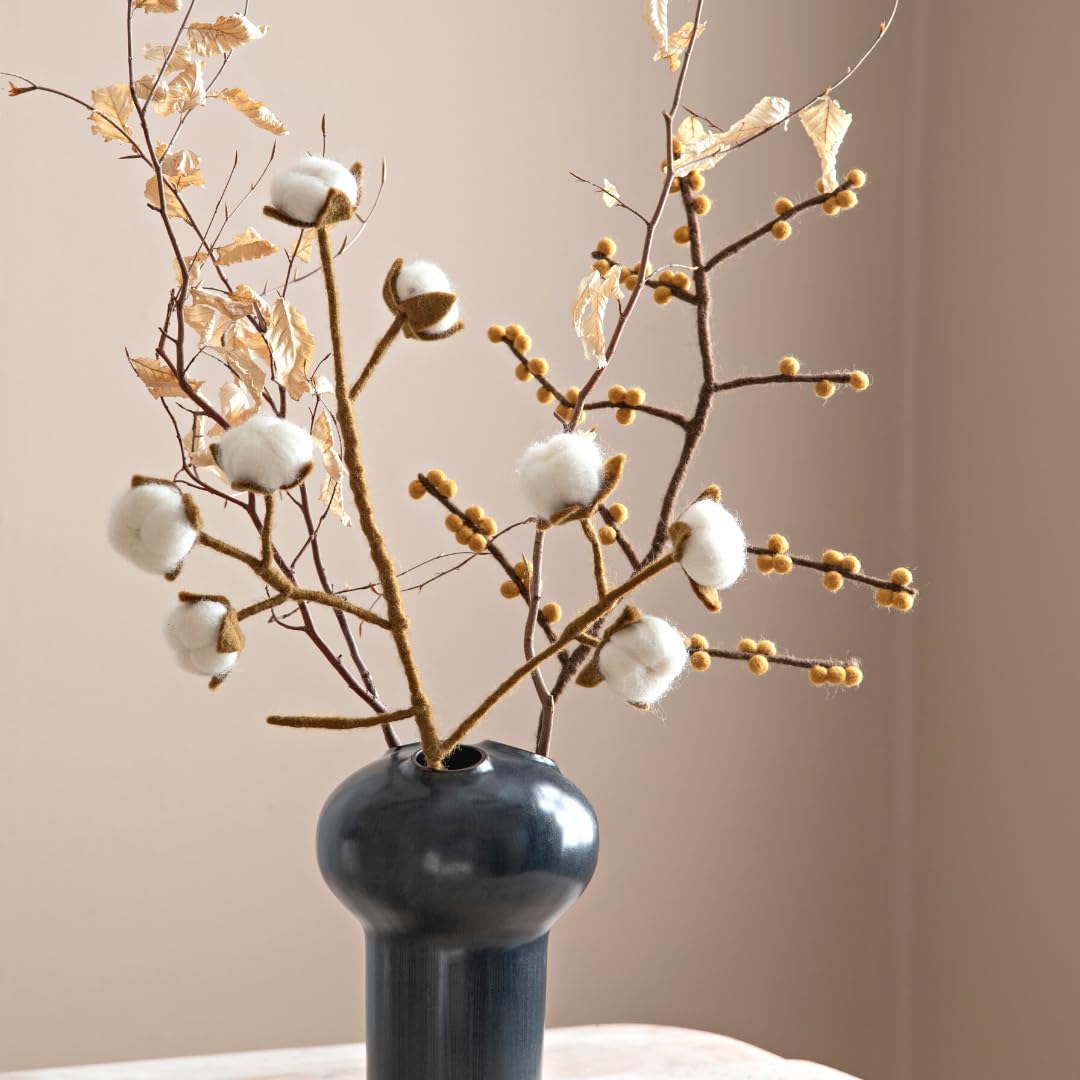 Én Gry & Sif Decorative Branch for Vase I Branch of Cotton Scandi Style I Natural Felt Handmade Fair-Trade I Cotton Flowers - Image 2