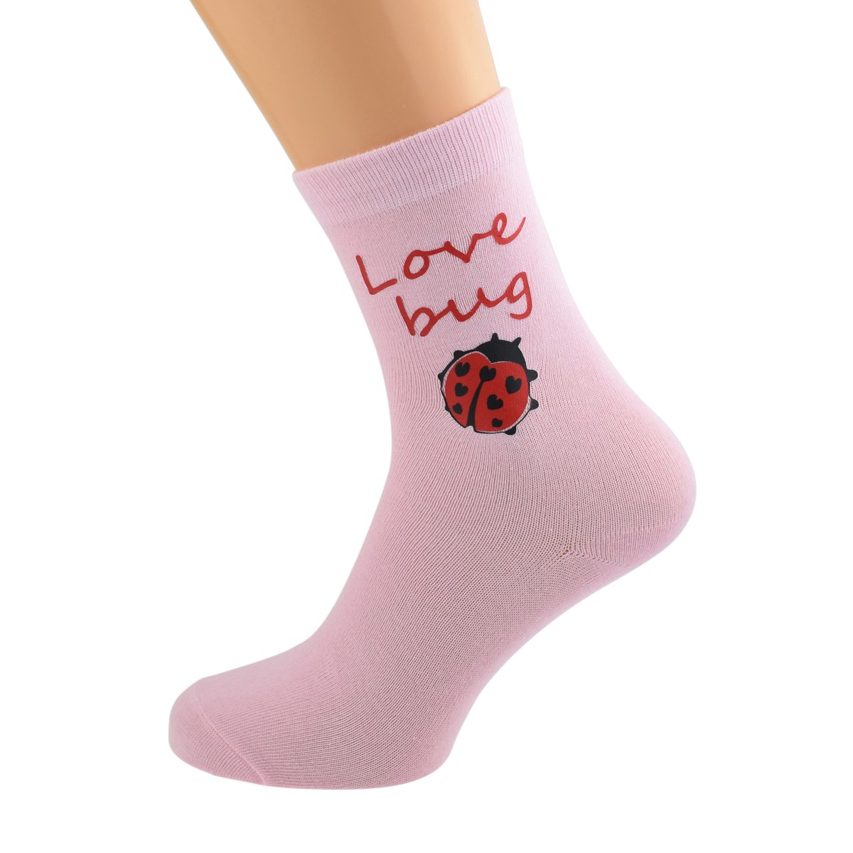 Love Bug Novelty Design Ladies Pink Socks UK 4-8 EUR 37-41 US 6-10 (X6N203)