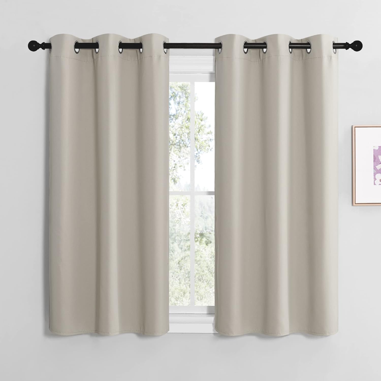 NICETOWN Kitchen Curtains for Decoration, Thermal Insulated Grommet Room Darkening Draperies/Panels for Laundry (Natural, 2 Panels, W42 x L48 inches) Natural 42"W x 48"L (Pack of 2)