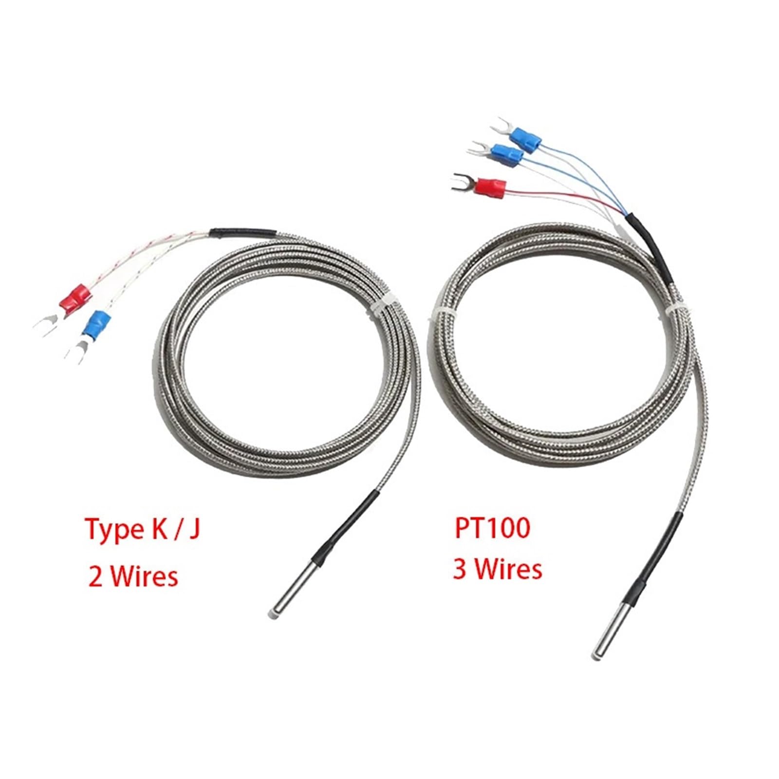 Termopar de prueba de temperatura de acero inoxidable tipo KJ PT100, sonda del Sensor de 4x30MM, cable de PTFE blindado de 1M, 2M, 3, 5M(PT100,Cable Length 5m)
