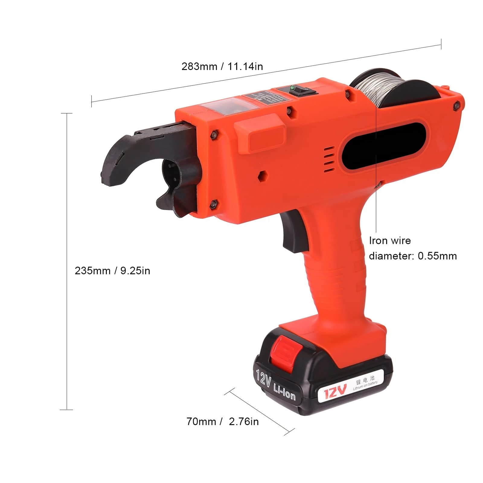 FAXIOAWA Pistola per Legare Tondo per Cemento Armato Automatica da 12 V, 8-34 mm, Senza Fili, Ricaricabile, per Legare Livelli di Tondo per Cemento Armato con 2 batterie