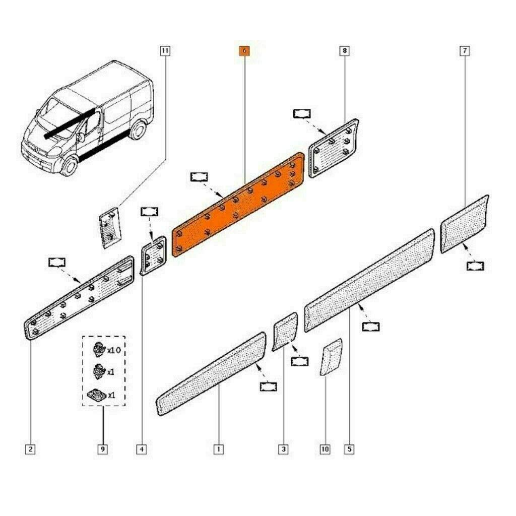 A.T.U Moldura Lateral de Pared Derecha, Plástico Negro, Acabado Cromado, Compatible con Vivaro A, Primastar, Trafic II 2001-2013