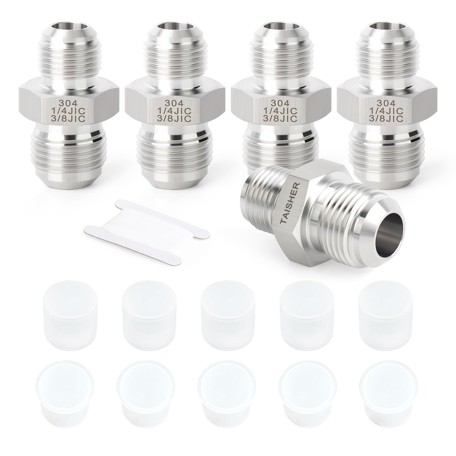 TAISHER 5PCS Forging of 304 Stainless Steel JIC Flare Tube Fitting, 3/8" JIC Male x 1/4" JIC Male, Union