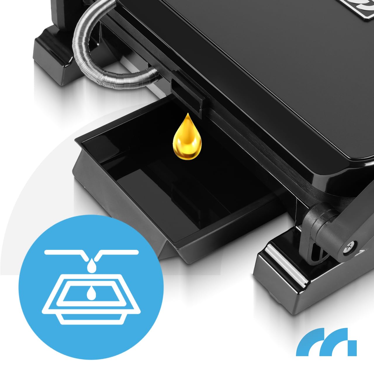 MalTec Kontaktgrill - Einstellbare Temperatur 180° aufklappbar. Große Grillfläche und hohe Power-Leistung. Teflonplatten verhindern das Anhaften und Fettauffangschale