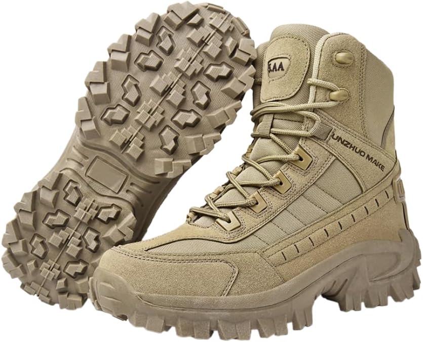 Men's Combat Boots with Side Zipperand Casual Outdoor Mountaineering Trekking Commando Tactical Boots