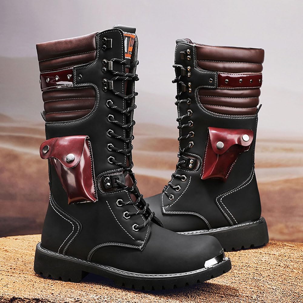Stivali da equitazione per gli uomini, stivali da cavaliere in pelle PU, scarpe da equitazione militari con lacci all'aperto