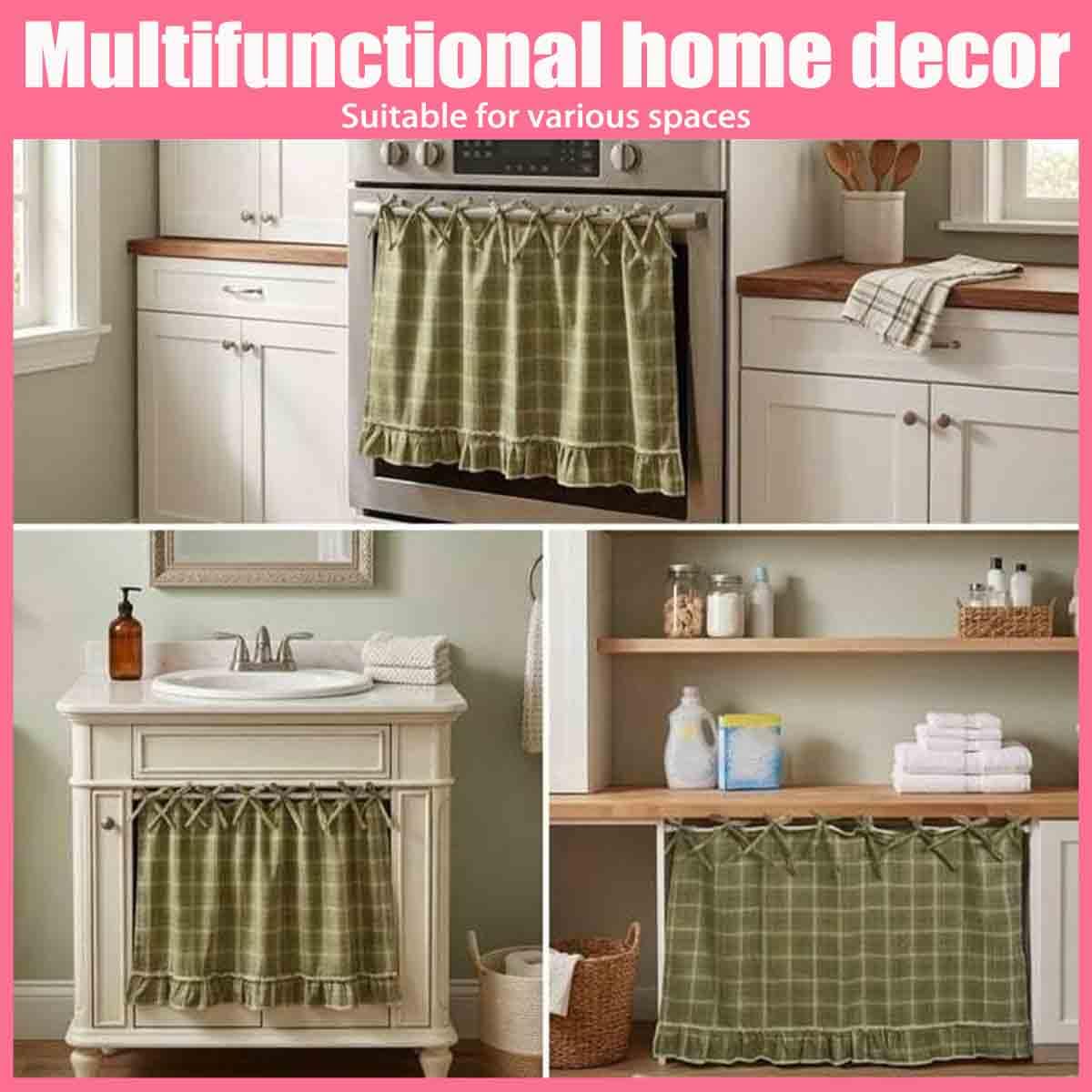 Handmade Oven Skirts,Heat Proof Ovens Door Skirt Curtain,Curtain Tie Top,Farmhouse Kitchen Décor,Effortless Install,Hide Clutter,for oven,Dishwashers,Washing Machine (E)